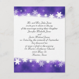 Invitación púrpura y blanca de la boda del copo de