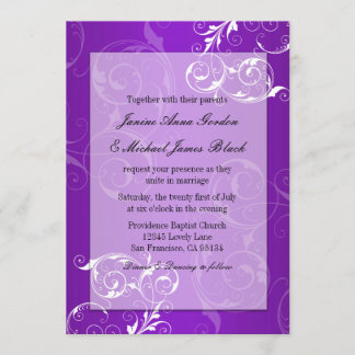 Invitación púrpura y blanca del boda