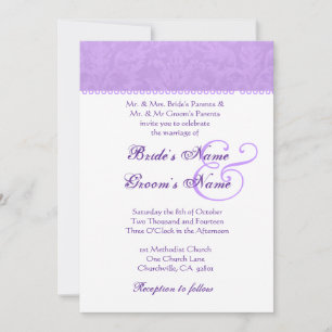 Invitación púrpura y blanca del iris del damasco