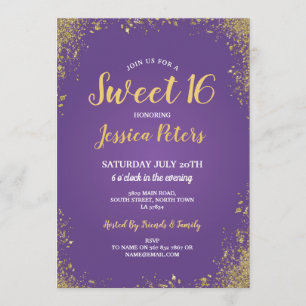 Invitación Púrpura y cumpleaños elegante del fiesta del dulce