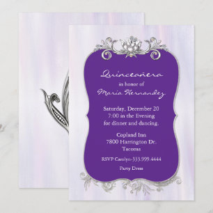Invitación púrpura y de plata elegante de