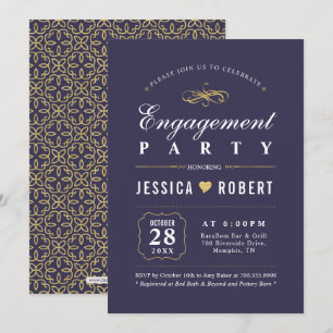 Invitación Púrpura y dorado   Fiesta de compromiso elegante
