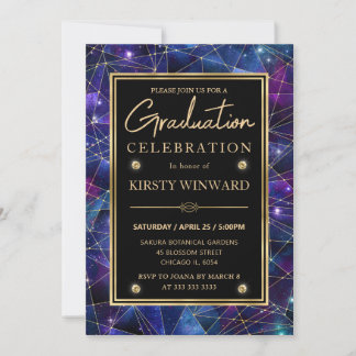 Invitación Púrpura y Dorado Medianoche Cristal Galaxia Gradua