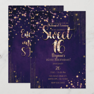 Invitación Púrpura y fiesta caprichoso de las estrellas del