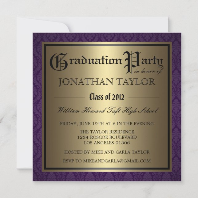 Invitación Púrpura y graduación del oro (Anverso)