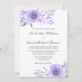 Invitación Púrpura y gris acuarela Anemone Boda