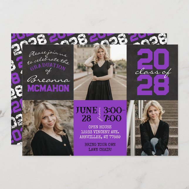 Invitación Púrpura y negro Cartón 3 Graduación de fotos (Subido por el creador)