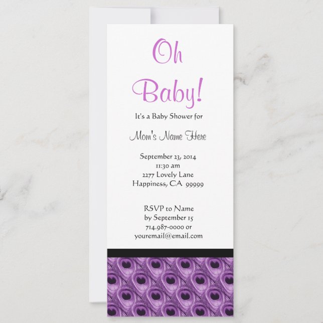 Invitación Púrpura y pavo real blanco: Baby Shower (Anverso)