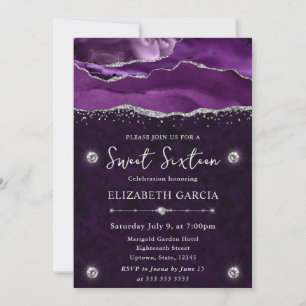 Invitación Púrpura y Plata Agata Brillante Cumple 16