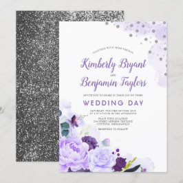 Invitación Púrpura y plata | Boda de acuarela floral