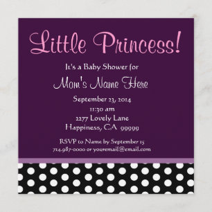 Invitación Púrpura y princesa Baby Shower de los lunares