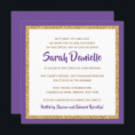 Invitación Púrpura y Purpurina dorado Plaza Bat Mitzvah<br><div class="desc">Esta invitación a la moda de Bat Mitzvah presenta un purpurina falso y brillante en una capa sobre un fondo de color sólido. Utilice el formulario de plantilla para agregar su propia información. La función "Personalizar" puede utilizarse para cambiar el estilo, el color y la disposición del tipo de letra....</div>