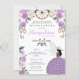 Invitación Púrpura y Rosa de marfil Noche Quinceañera