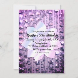 Invitación Púrpura y rosa elegante cumpleaños con cuentas