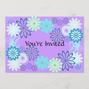 Invitación púrpura y verde azulada del cumpleaños