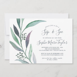 Invitación Púrpura y verde Eucalyptus Sip y Ver