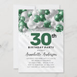 Invitación Purpurina 30 Aniversario del Globo de Plata Verde<br><div class="desc">Purpurina de globo Glam Emerald Green Balloon Sparkle a cualquier edad Invitación de cumpleaños</div>