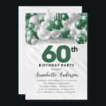 Invitación Purpurina 60º cumpleaños de un globo de plata verd<br><div class="desc">Purpurina de globo Glam Emerald Green Balloon Sparkle a cualquier edad Invitación de cumpleaños</div>