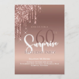 Invitación Purpurina 60 Aniversario Glam Ombre Blanco Rosa