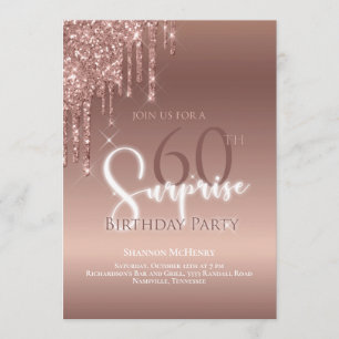 Invitación Purpurina 60 Aniversario Glam Ombre Blanco Rosa