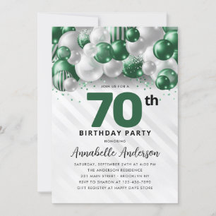 Invitación Purpurina 70 Aniversario del Globo de Plata Verde