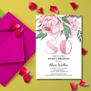 Invitación Purpurina 80.ª vegetación floral de peones rosados