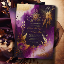 Purpurina acuarela Boda morado y dorado floral