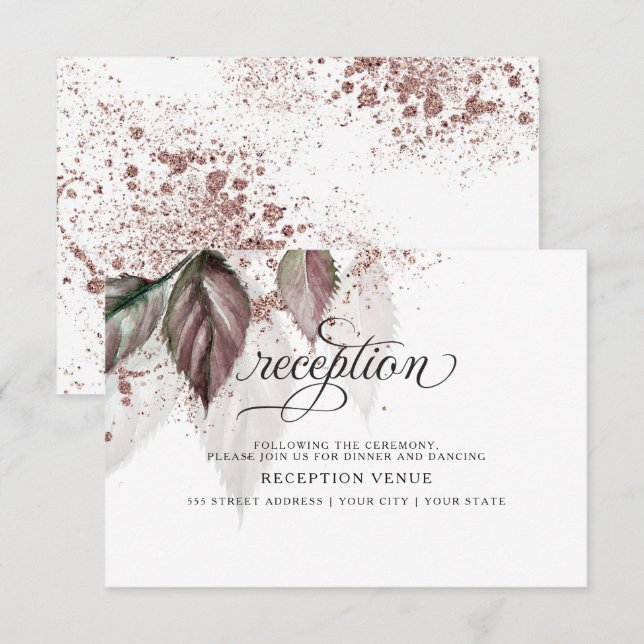 Invitación Purpurina acuático moderno Foliage BarefootBride™ (Anverso / Reverso)