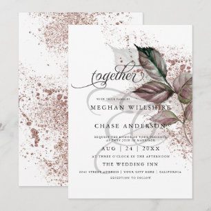 Invitación Purpurina acuático moderno Foliage BarefootBride™