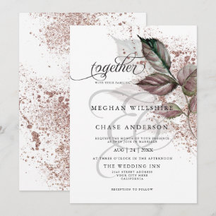 Invitación Purpurina acuático moderno Foliage BarefootBride™