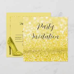 Invitación Purpurina amarillo Bokeh & Stilettos Cumpleaños