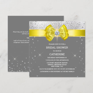 Invitación Purpurina amarillo gris plateado arco elegante chi