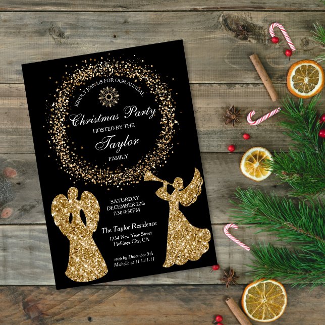 Invitación Purpurina Angel Navidades Fiesta de cena familiar (Subido por el creador)