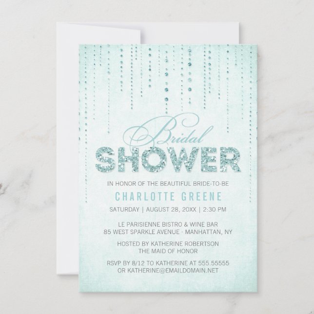 Invitación Purpurina Aqua Look Bridal Shower - 4.5" x 6.25" (Anverso)
