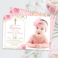 Purpurina Arch Gold Chica floral rosa Baptism Foto