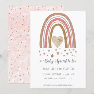 Invitación PURPURINA arcoiris BOHO Chica de oro rosado en Bab