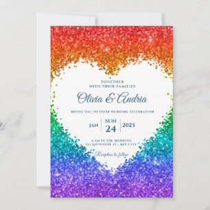 Invitación Purpurina arcoiris Corazón enmarca a boda del orgu