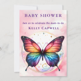 Invitación Purpurina arcoiris mariposa Baby Shower