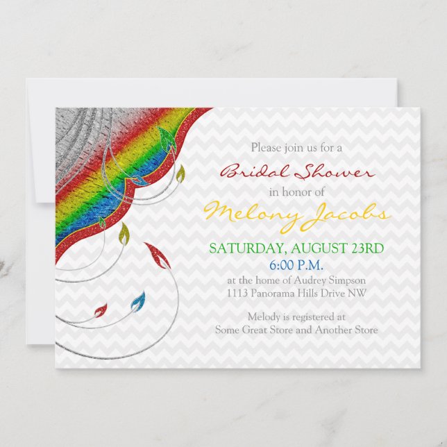 Invitación Purpurina arcoiris mira ducha marrón (Anverso)