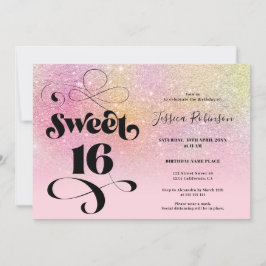 Invitación Purpurina arcoiris moda oscura grisácea rosa dulce