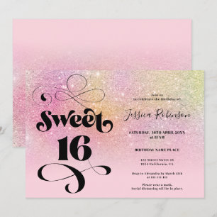 Invitación Purpurina arcoiris moda oscura grisácea rosa dulce