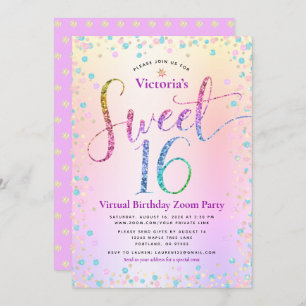 Invitación Purpurina arcoiris Ombre Dulce Virtual 16 Cumpleañ