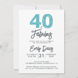 Invitación Purpurina azul 40 y fabuloso | 40.º Fiesta de cump