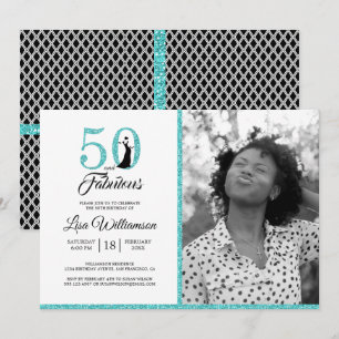 Invitación Purpurina azul 50 Fabulosa foto de fiesta de cumpl