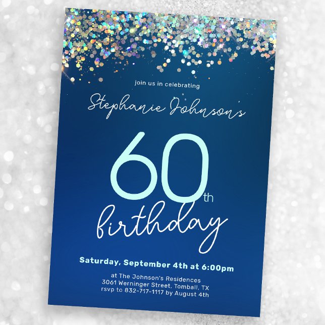 Invitación Purpurina Azul 60º cumpleaños (Mock-up view)