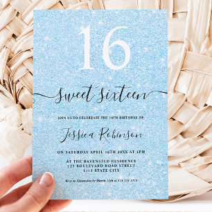 Invitación Purpurina azul brillante destello moda Dulce 16