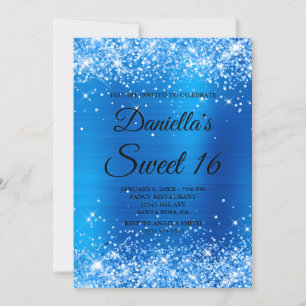Invitación Purpurina azul brillante espumoso y Relieve metali