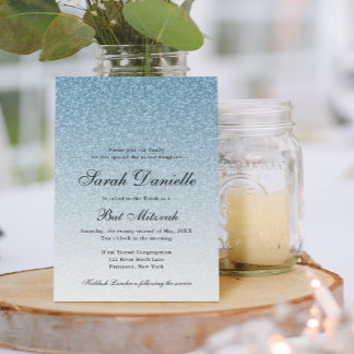 Invitación Purpurina azul claro Glam Bat Mitzvah