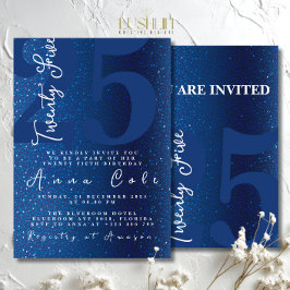 Invitación Purpurina azul Cumpleaños Fiesta Glam Sparkling