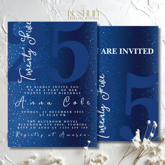 Invitación Purpurina azul Cumpleaños Fiesta Glam Sparkling (Subido por el creador)
